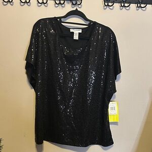 Cathy Daniels Black Sequin Short Sleeve Top